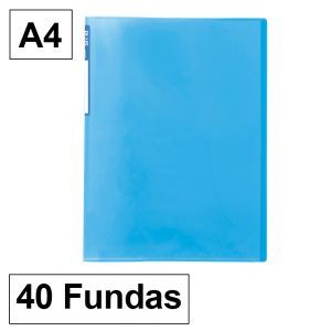 Carpeta Flexible Transparente con 40 Fundas A4 Azul