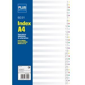 Pack Indices de Polipropileno Numericos A4 31 Separadores