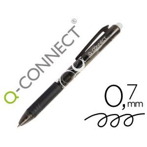 Boligrafo q-connect retractil borrable 0,7 mm color negro, 10 ud
