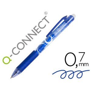 Boligrafo q-connect retractil borrable 0,7 mm color azul, 10 ud