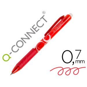 Boligrafo q-connect retractil borrable 0,7 mm color rojo, 10 ud