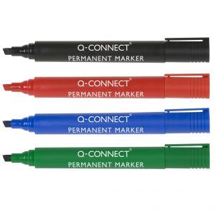 Q Connect Rotulador Marcador Permanente Estuche de 4 Colores Surtidos 5.0 mm.