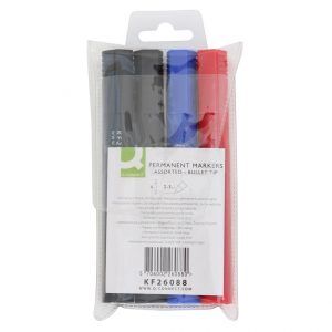 Q Connect Rotulador Marcador Permanente Estuche de 4 Colores Surtidos 3.0 mm.