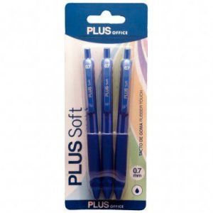 Plus Office Bolígrafos Soft Azul (Blister de 3 ud.)