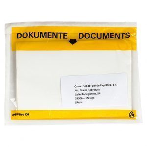 Sobre autoadhesivo portadocumentos multilingue 165x122 mm 100Ud.