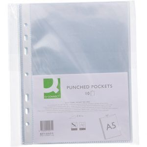 Q Connect Funda Multitaladro DIN A5 100 mc Cristal 6 Taladros Bolsa de 10