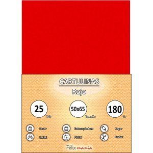 Cartulina 180gr 50x65 Rojo (25 hojas)