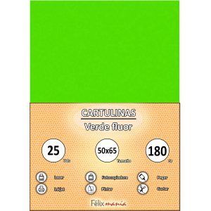 Cartulina 180gr 50x65 Verde flúor (25 hojas)