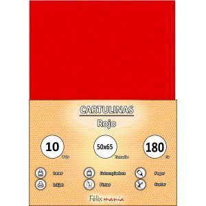 Cartulina 180gr 50x65 Rojo (10 hojas)