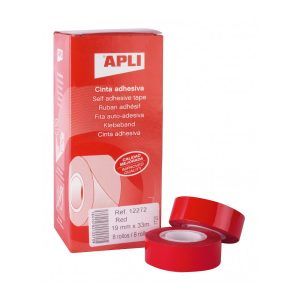 Cinta adhesiva 33 mt x 19 mm Rojo (8 ud.)