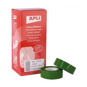 Cinta adhesiva 33 mt x 19 mm Verde (8 ud.)