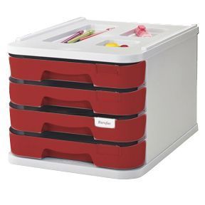 Módulo 4 Cajones Portaetiquetas 28,5x37,5x23cm Rojo