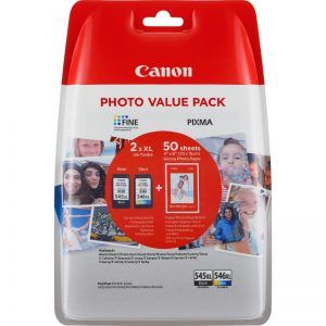 Canon PG545XL Negro + CL546XL Color Pack de 2 Cartuchos de Tinta Originales - 50 Hojas de Papel Fotografico