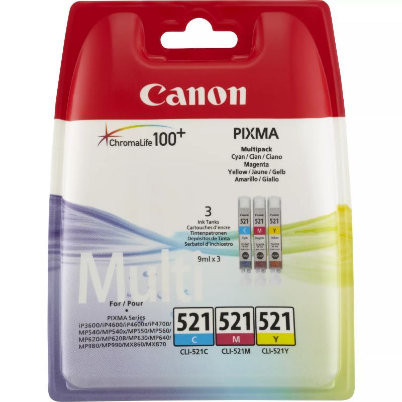 Canon CLI521 Pack de 3 Cartuchos de Tinta Originales - Cian, Magenta, Amarillo Canon CLI521 Pack de 3 Cartuchos de Tinta Originales - Cian, Magenta, Amarillo