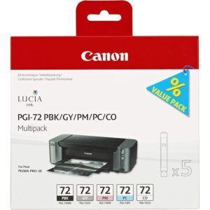 Canon PGI72 Pack de 5 Cartuchos de Tinta Originales - Negro Photo, Gris, Magenta Photo, Cyan Photo, Optimizador