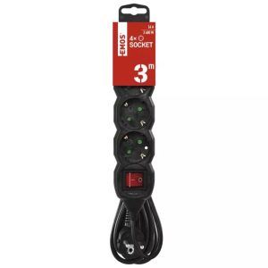 EMOS Alargadera Regleta con Interruptor, SCHUKO, Negro