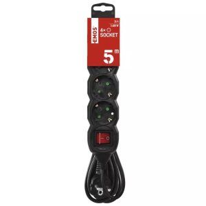 EMOS Alargadera Regleta con Interruptor, SCHUKO, Negro