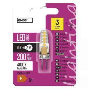 EMOS Bombilla LED Classic JC G4, 1.9W