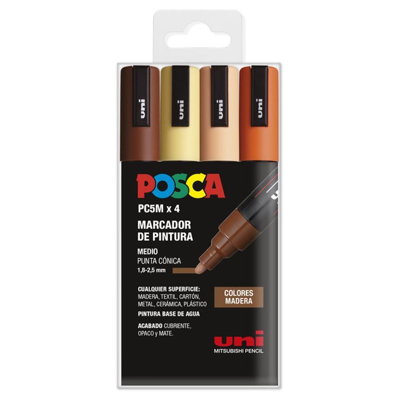 POSCA Estuche 4 Rotuladores PC5M Colores Madera POSCA Estuche 4 Rotuladores PC5M Colores Madera