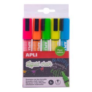 APLI Rotuladores Tiza Líquida Punta Redonda 5,5mm Colores Surtidos 5 u.