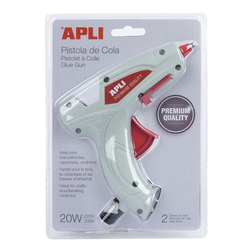 APLI Pistola de Cola PREMIUM Termofusible Hot Melt 20W con 2 Barras de Cola APLI Pistola de Cola PREMIUM Termofusible Hot Melt 20W con 2 Barras de Cola