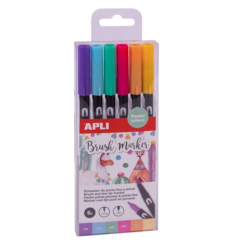APLI Rotuladores de Doble Punta Fina y Pincel Colores Pastel 6 u. APLI Rotuladores de Doble Punta Fina y Pincel Colores Pastel 6 u.