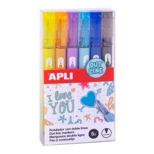 APLI Rotuladores con Doble Línea Metalizados y con Borde de Color - 6 u