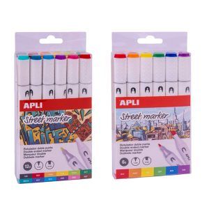 APLI Rotuladores Doble Punta Street Marker Colores Surtidos 12 u.