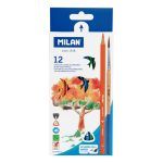 MILAN Caja 12 Lápices de Colores Acuarelables Triangulares + Pincel
