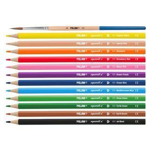 MILAN Caja 12 Lápices de Colores Acuarelables Triangulares + Pincel