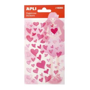 APLI Pegatinas Corazones Rosas 1 hoja