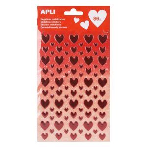 APLI Pegatinas Corazones Rojo Metalizado 1 hoja