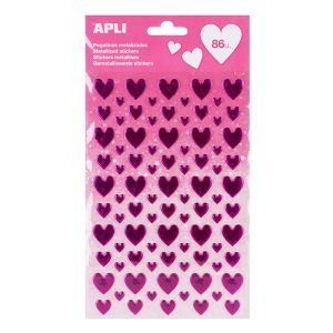 APLI Pegatinas Corazones Rosa Metalizado 1 hoja