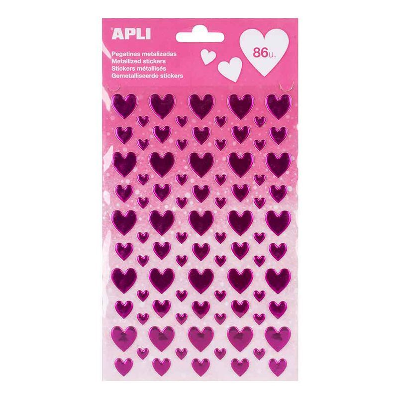 APLI Pegatinas Corazones Rosa Metalizado 1 hoja APLI Pegatinas Corazones Rosa Metalizado 1 hoja