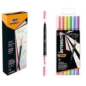 BIC Intensity Rotulador de Punta Doble de Color Pastel, Punta de Pincel Flexible Fina (0,7 mm)