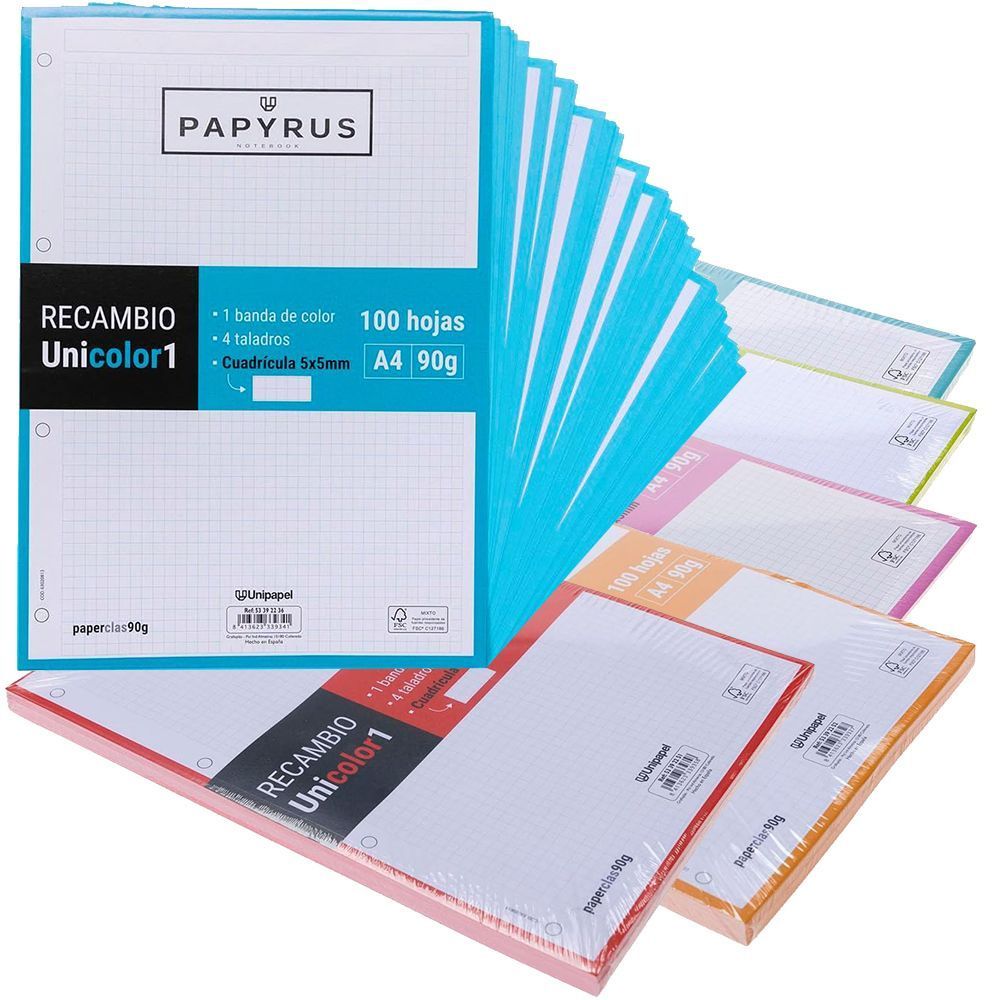 Papyrus Recambios A4 Unicolor1 100 hojas 90g/m² Cuadrícula 5x5 Papyrus Recambios A4 Unicolor1 100 hojas 90g/m² Cuadrícula 5x5