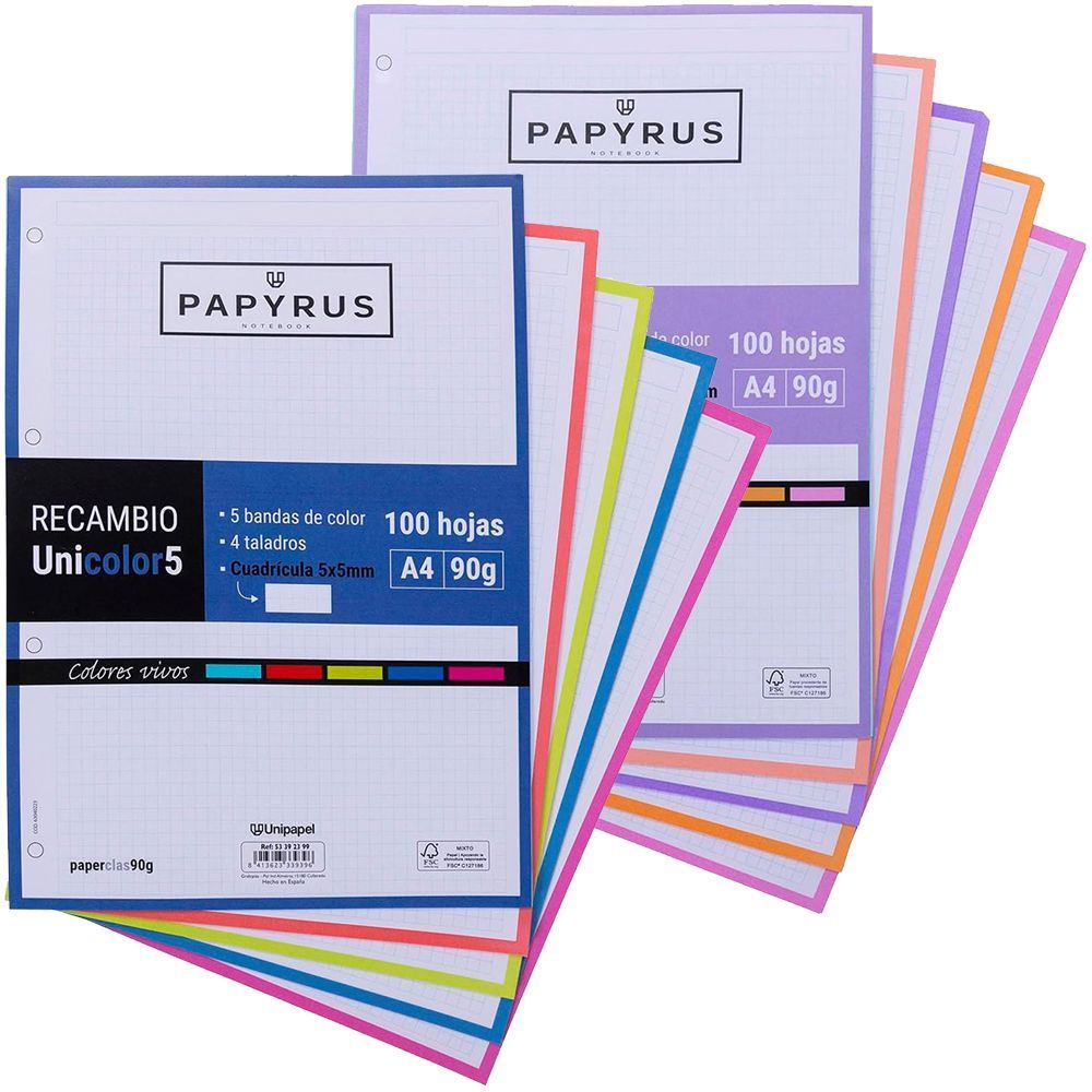 Papyrus Recambios A4 Unicolor5 100 hojas 90g/m² Cuadrícula 5x5 Papyrus Recambios A4 Unicolor5 100 hojas 90g/m² Cuadrícula 5x5