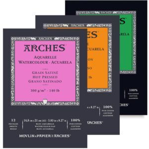 Arches Aquarelle Bloc Encolado, 12H, 100% Algodón 300g, Blanco Natural