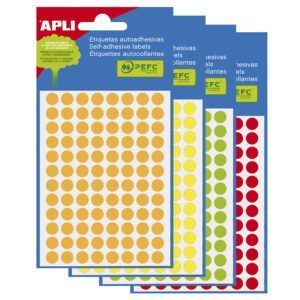 APLI Minibolsa Gomets Redondos Ø 8mm Permanentes Fluorescentes 3 hojas