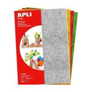 APLI Goma EVA Purpurina A4 - Plata, Oro, Rojo y Verde