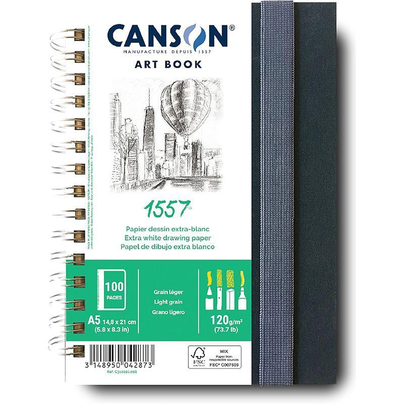 Canson 1557 Cuaderno Espiral 50H, Cierre Goma, Grano Fino 180g Canson 1557 Cuaderno Espiral 50H, Cierre Goma, Grano Fino 180g
