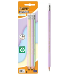 BIC Evolution Pastel Lápices de Grafito con Goma y Mina HB #2 (Blíster de 5 uds.)