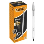 BIC Cristal Shine, Bolígrafos Punta Media 1mm, Tinta Negra y Cuerpo Plateado (Caja de 20 Uds.)