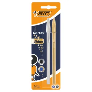 BIC Celebrate Cristal Shine, Bolígrafos Punta Media 1mm, Paquete de 2 Unidades