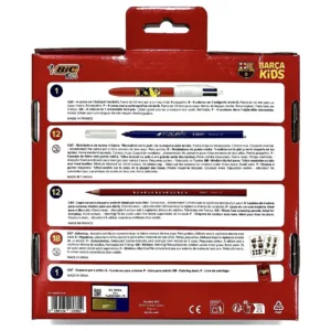 BIC Kids Kit de Colorear FC BARCELONA con Bolígrafo 4 Colores, 12 Lápices de Colores BIC Tropicolors, 12 Rotuladores Kid Couleur, Cuaderno para Colorear y 18 Pegatinas del FC Barcelona