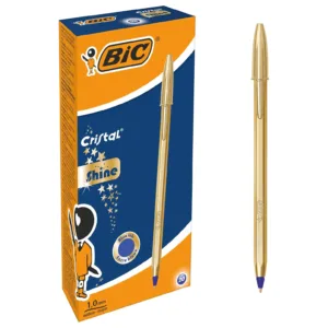 BIC Cristal Shine, Bolígrafos Punta Media 1mm, Tinta Negra y Cuerpo Dorado (Caja de 20 Uds.)