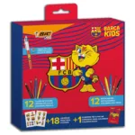 BIC Kids Kit de Colorear FC BARCELONA con Bolígrafo 4 Colores, 12 Lápices de Colores BIC Tropicolors, 12 Rotuladores Kid Couleur, Cuaderno para Colorear y 18 Pegatinas del FC Barcelona