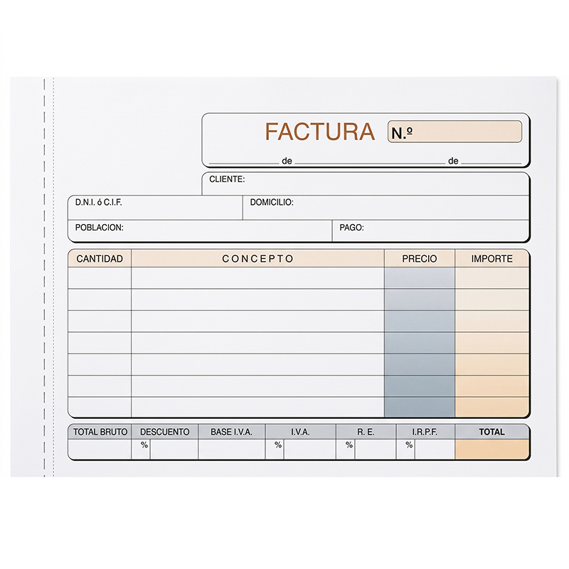 Talonario Facturas Bloc Encolado 153x109mm Apaisado, 50 juegos, Duplo, con IVA Talonario Facturas Bloc Encolado 153x109mm Apaisado, 50 juegos, Duplo, con IVA