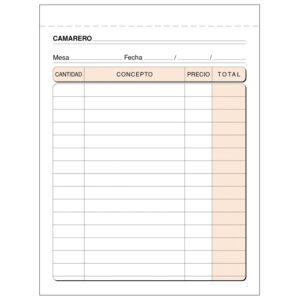 Talonario Camarero Bolsillo Bloc Encolado 109x153mm