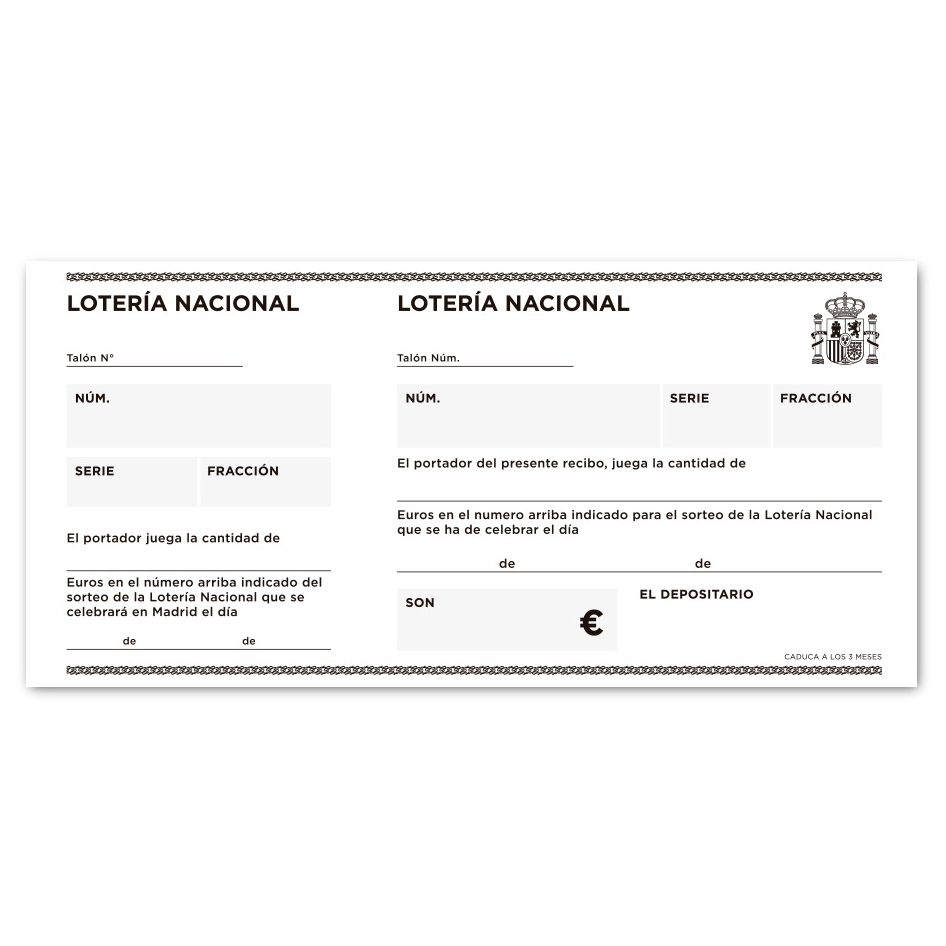 Talonario Lotería Nacional Bloc Encolado 3/Fº 205x102mm Apaisado Talonario Lotería Nacional Bloc Encolado 3/Fº 205x102mm Apaisado